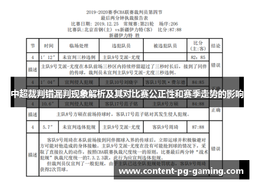 中超裁判错漏判现象解析及其对比赛公正性和赛季走势的影响